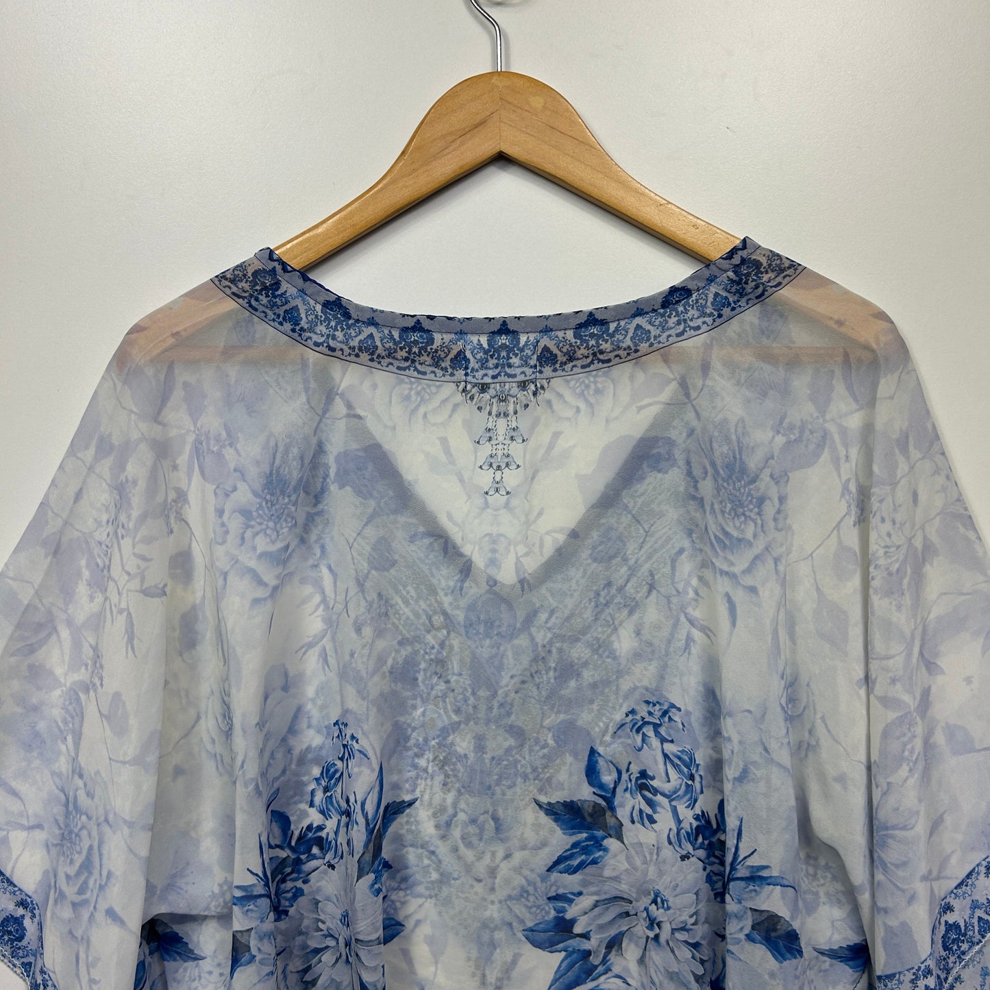 Isabelle Boho Top One Size 14 16 White Blue Sheer