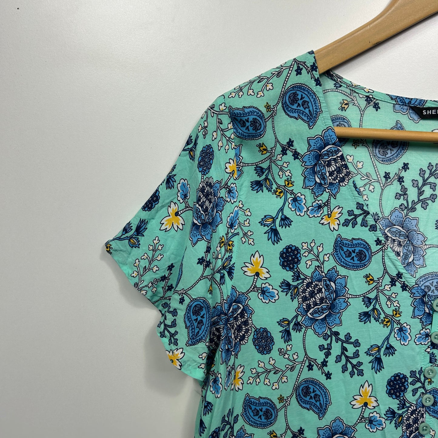 Shein Boho Dress Size XL 16 Aya Floral Viscose Short Sleeve