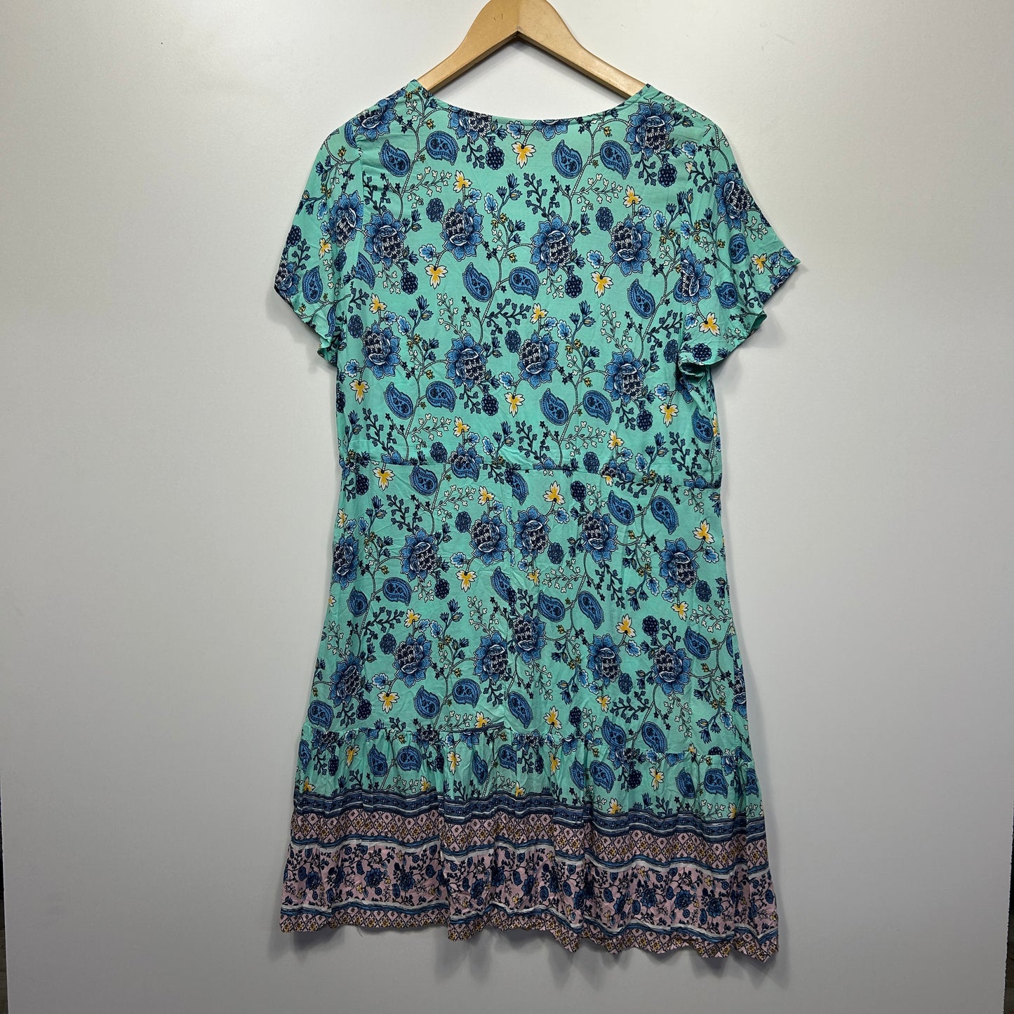 Shein Boho Dress Size XL 16 Aya Floral Viscose Short Sleeve