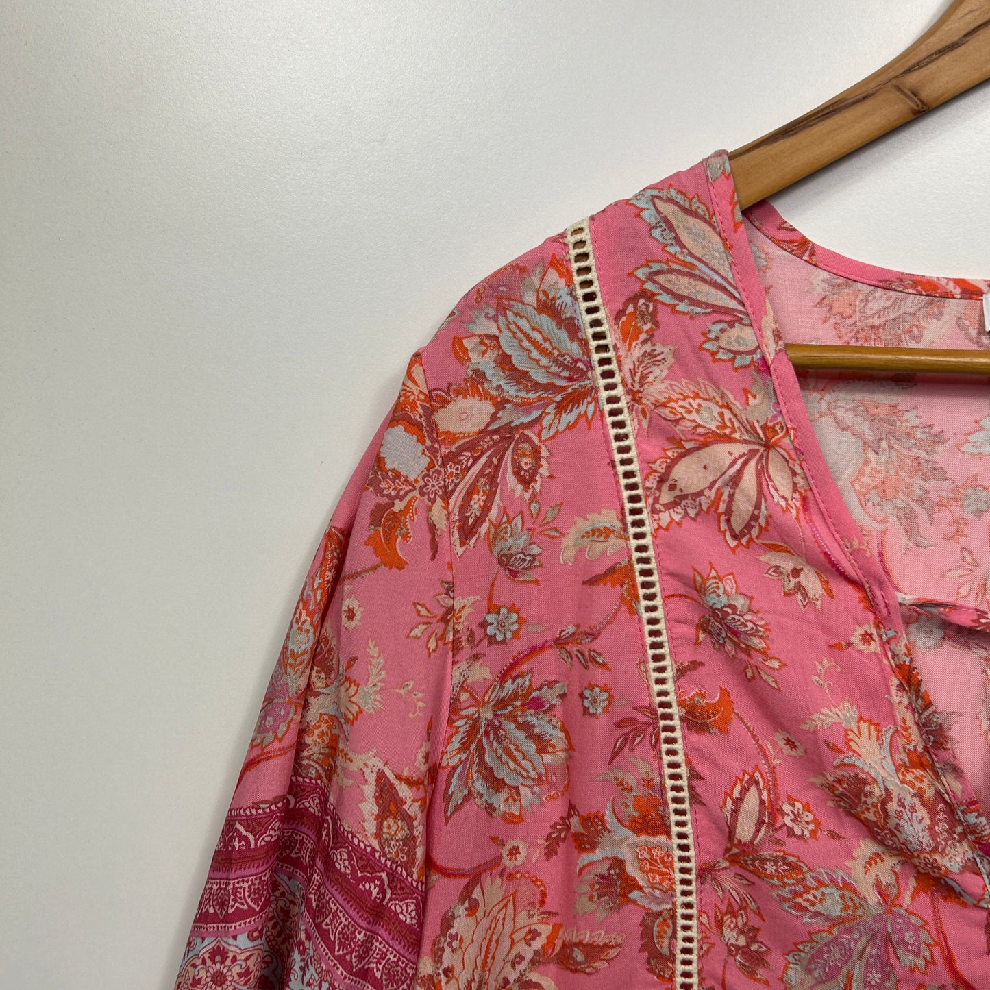 Vine Apparel Boho Dress Size 16 Pink Rayon Short Sleeve Pockets