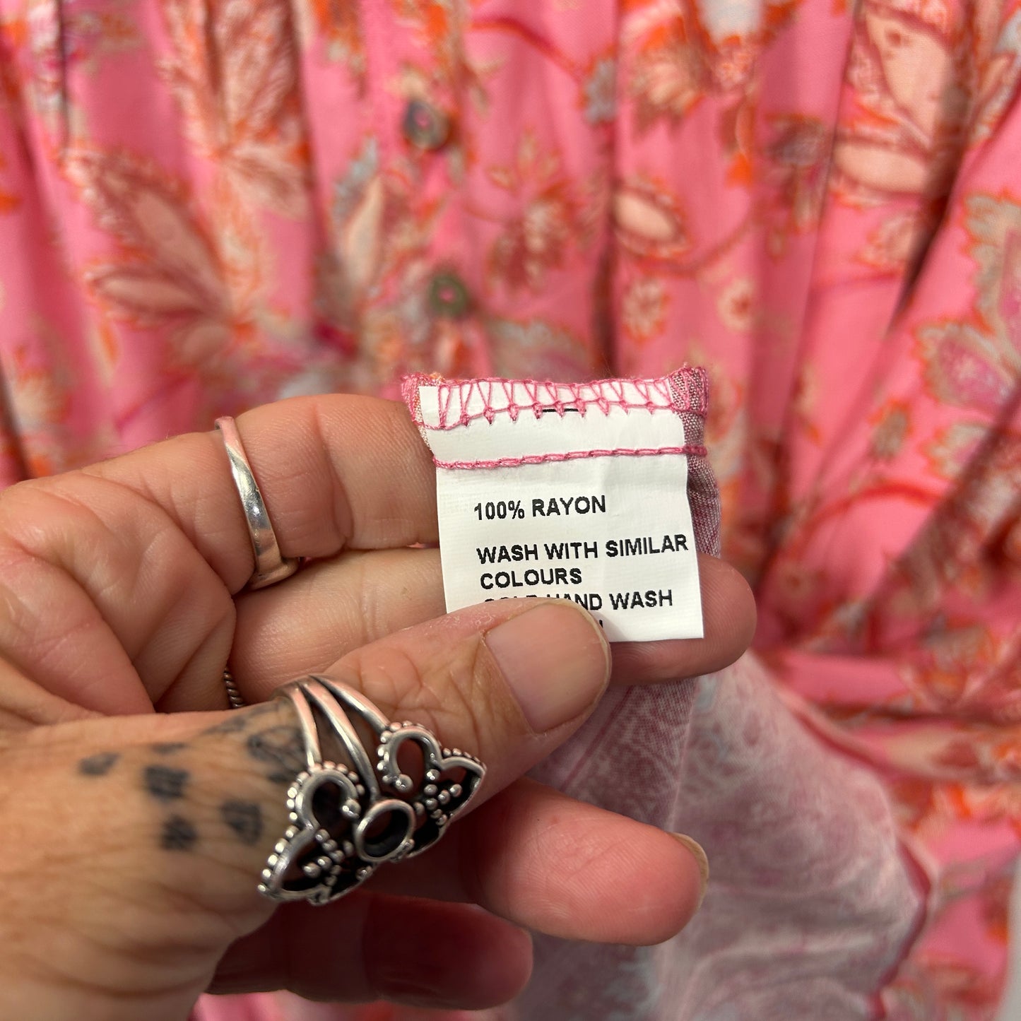 Vine Apparel Boho Dress Size 16 Pink Rayon Short Sleeve Pockets