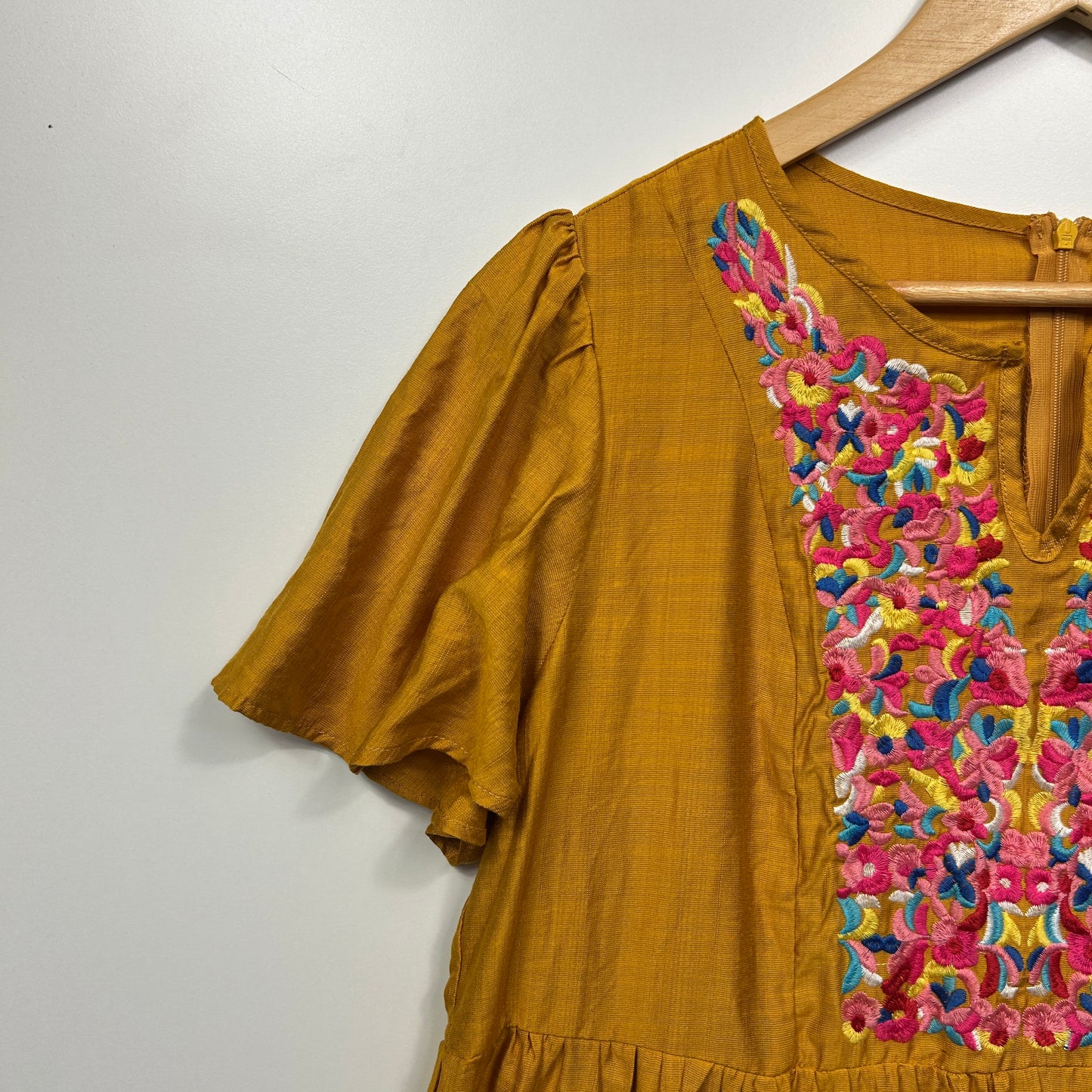 Shein Dress Size Large 14 16 Mustard Embroidered Boho New