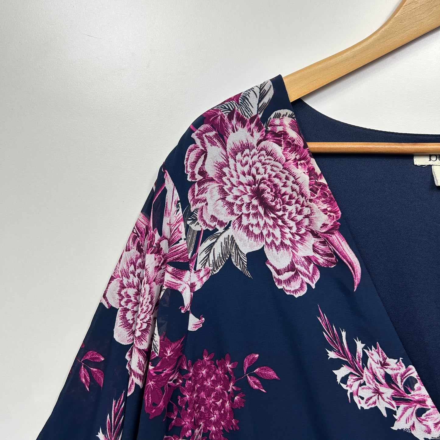 beme Dress Size 20 Blue Pink Floral Short Sleeve Belted Midi Length