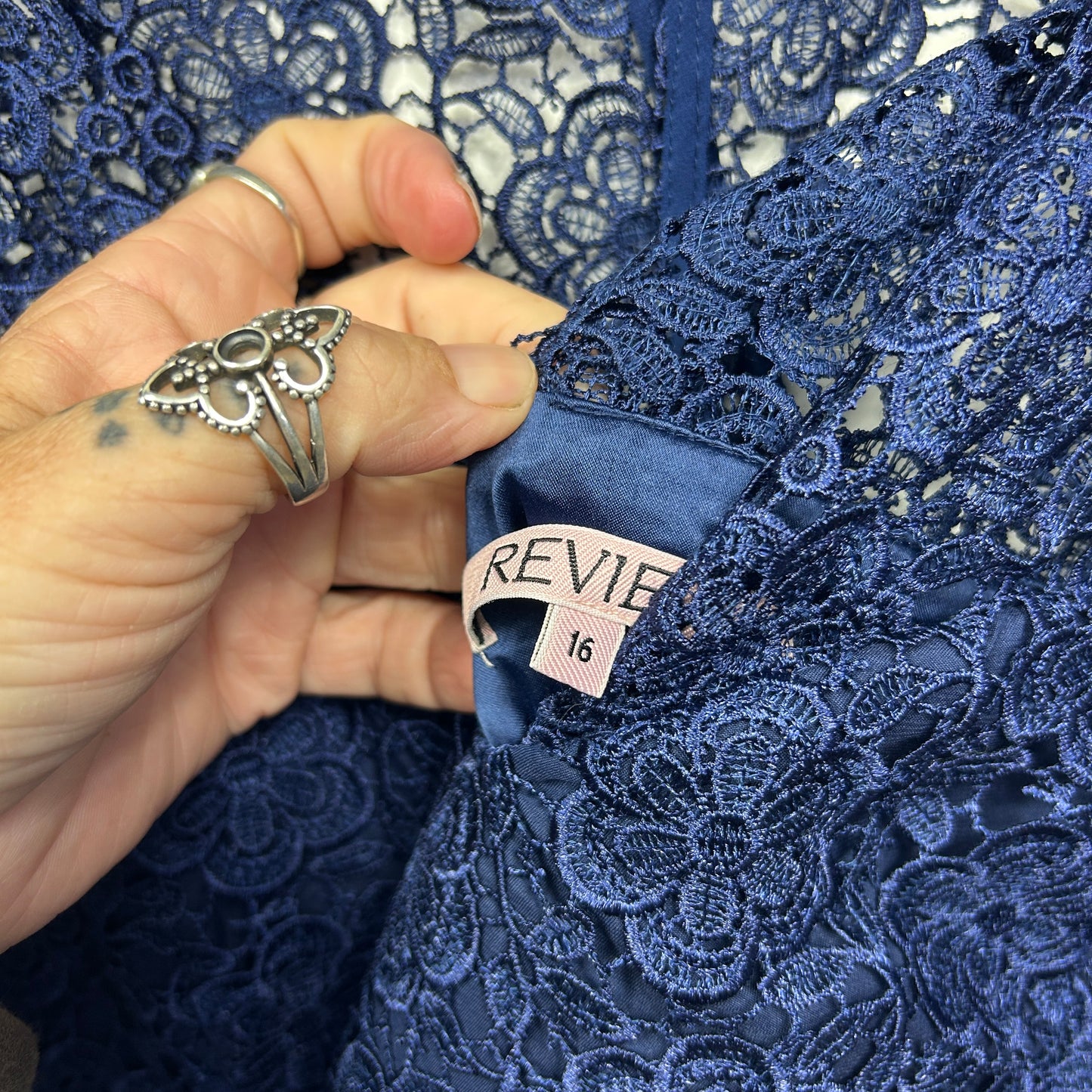 Review Dress Size 16 Blue Lace Cocktail Evening V Neck