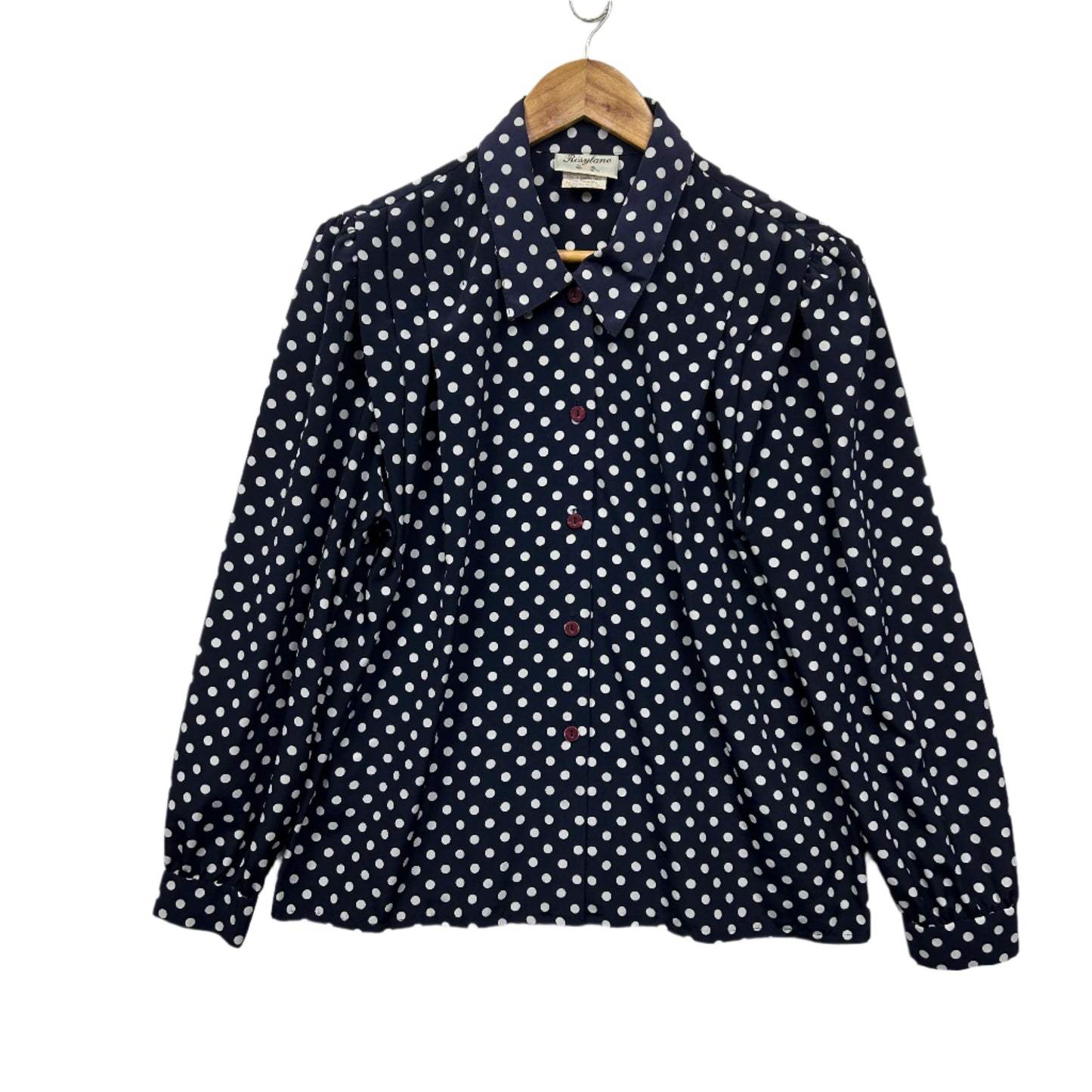 Vintage Rosyland Top Size 14 Navy White Polka Dots Made in Australia