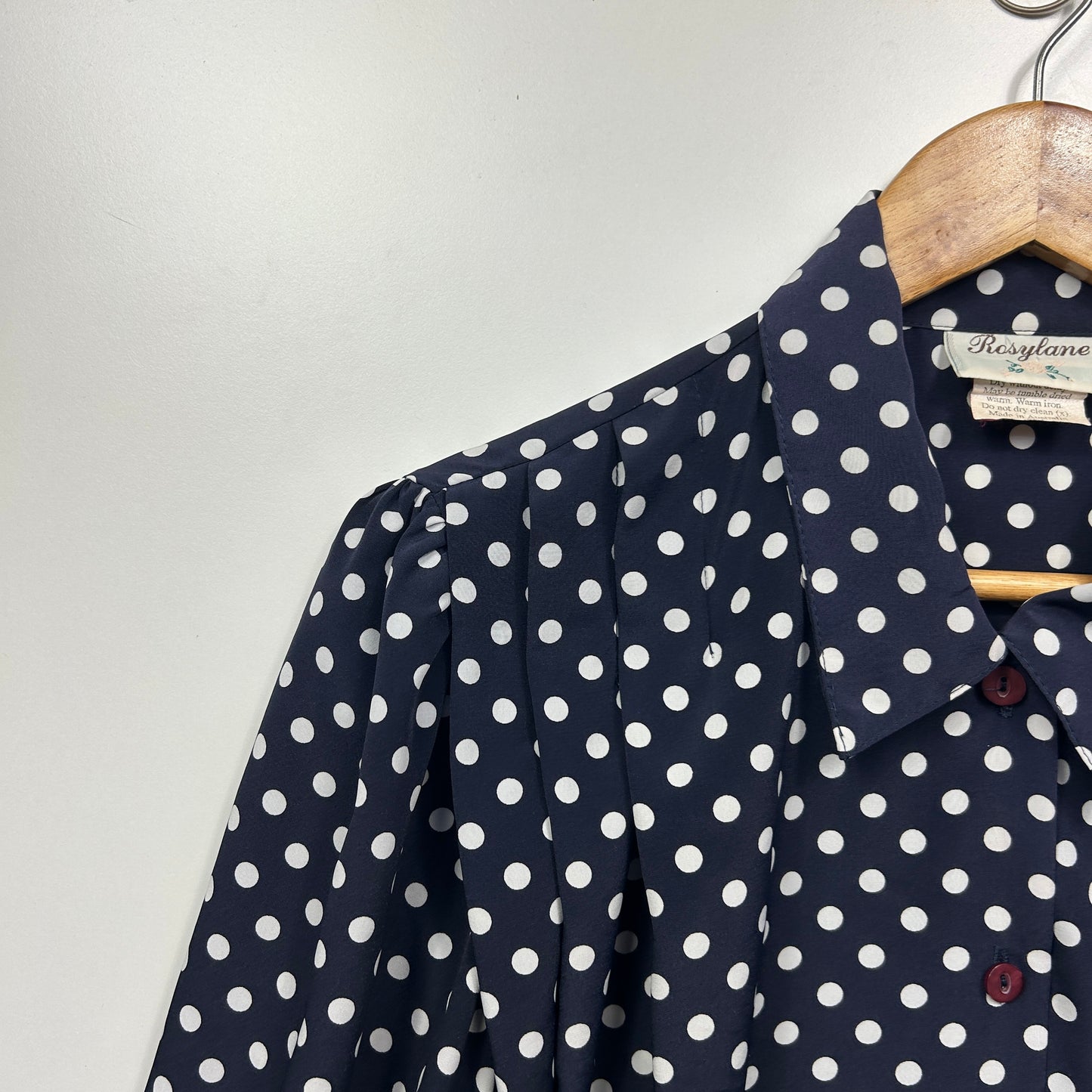Vintage Rosyland Top Size 14 Navy White Polka Dots Made in Australia