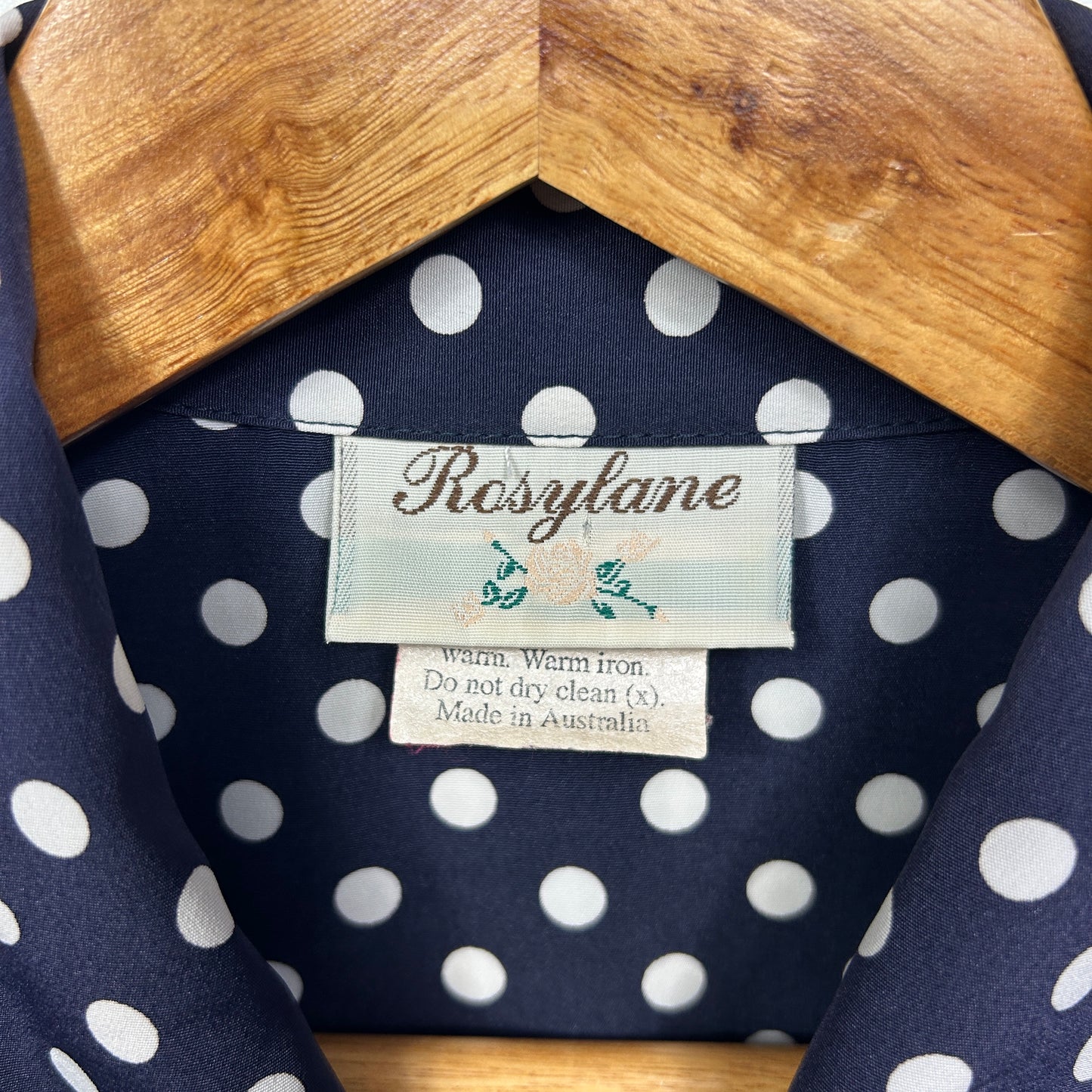 Vintage Rosyland Top Size 14 Navy White Polka Dots Made in Australia