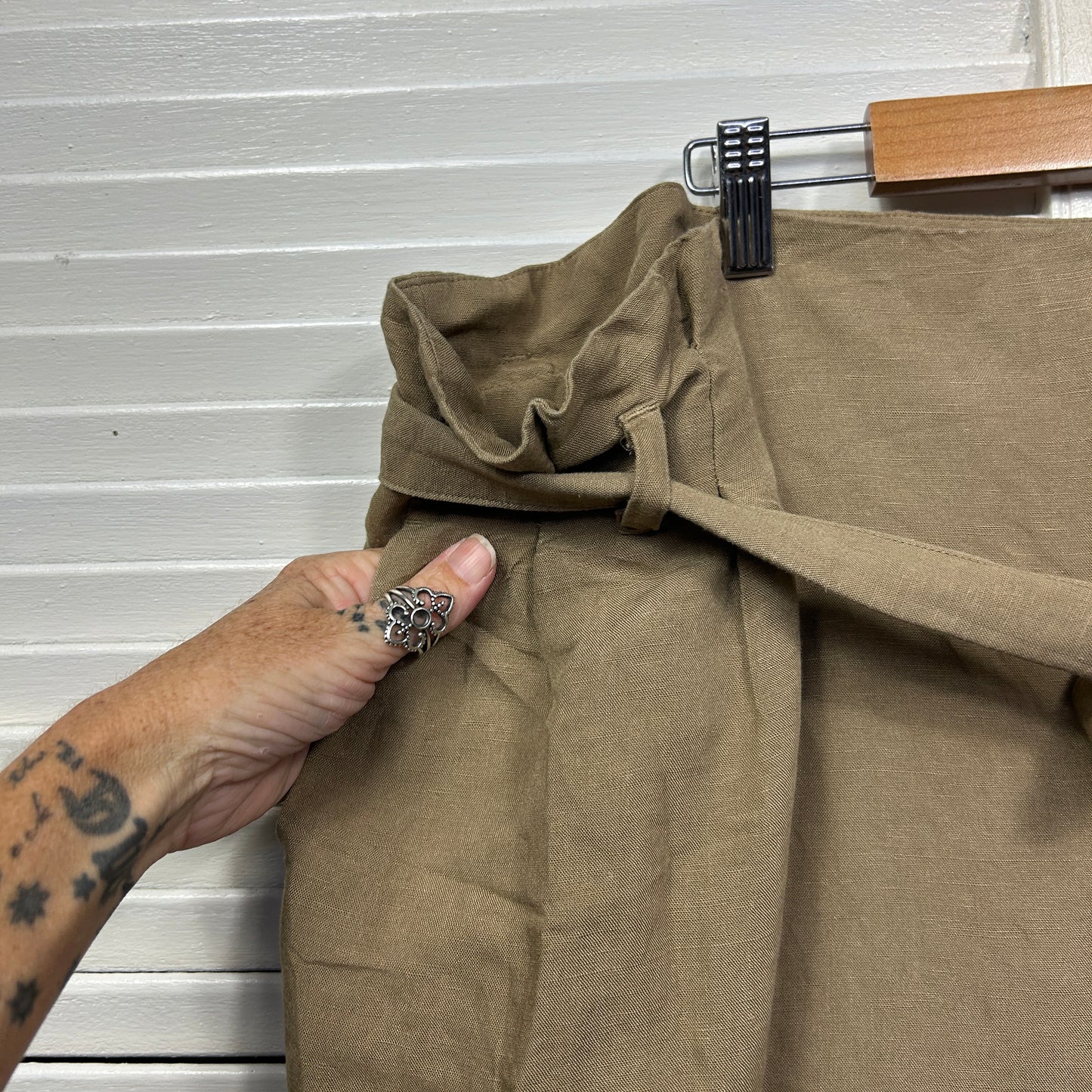 H&M Pants Size 3XL 18 20 Pockets Paperbag Linen Blend