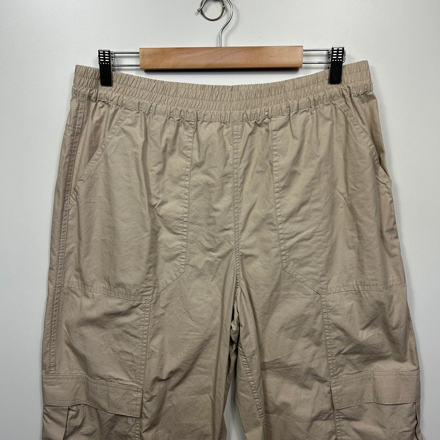 Anko Cotton Cargo Pants Size 14 Biege Pockets Elastic Waist