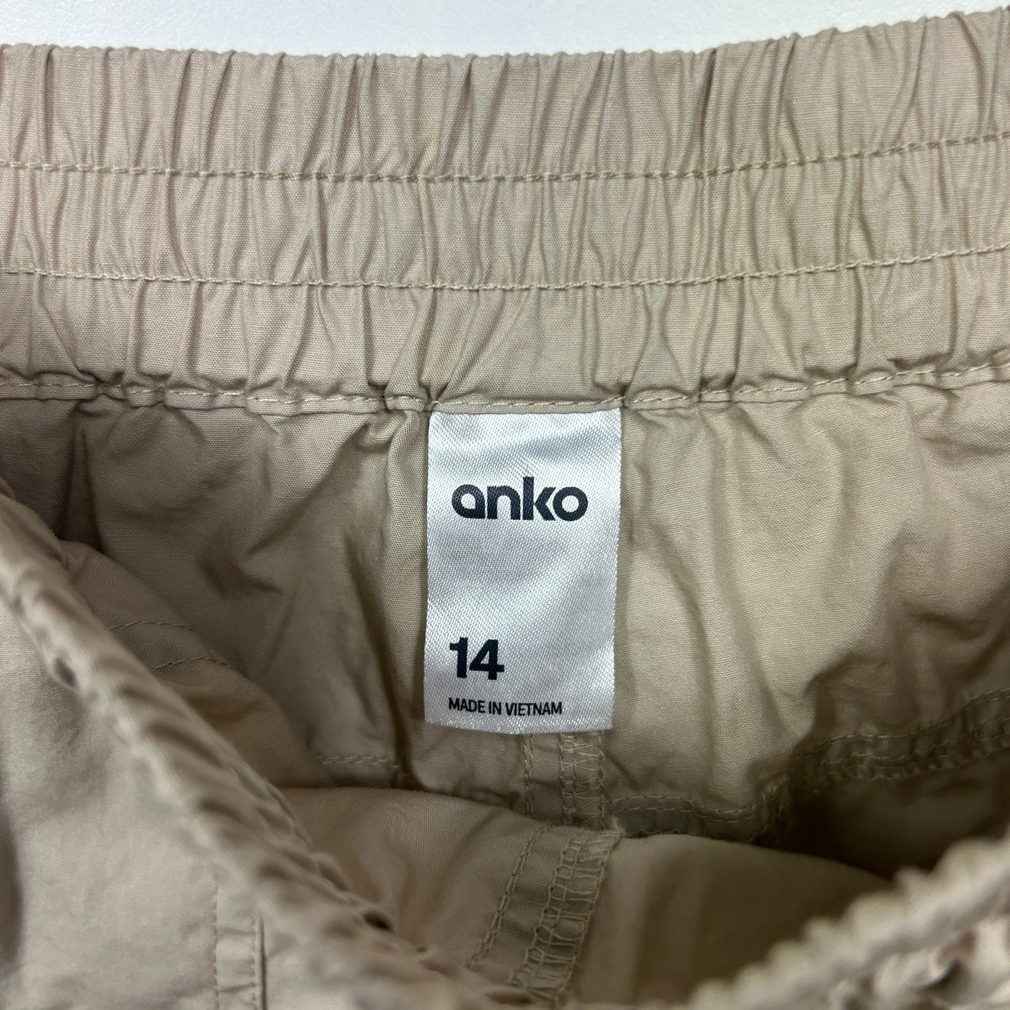 Anko Cotton Cargo Pants Size 14 Biege Pockets Elastic Waist