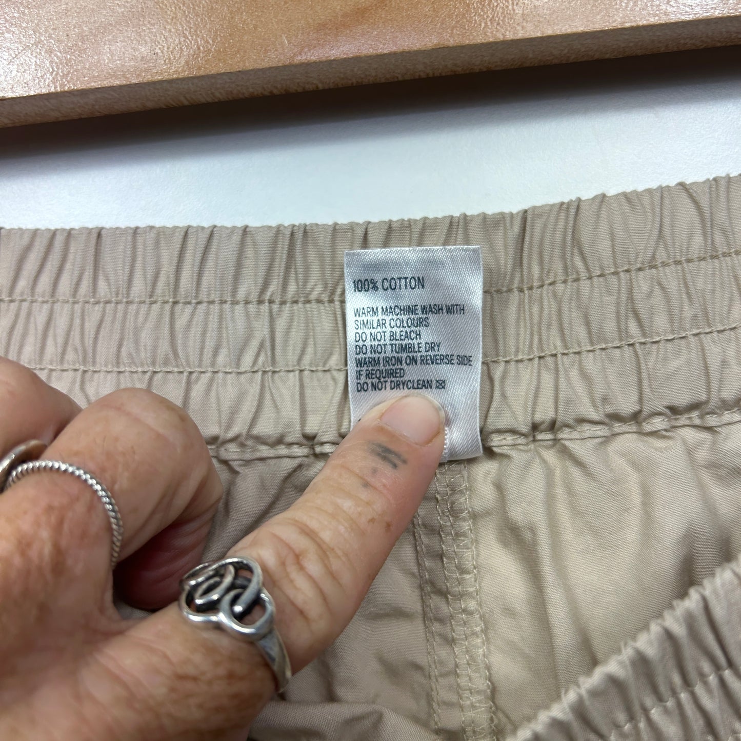 Anko Cotton Cargo Pants Size 14 Biege Pockets Elastic Waist