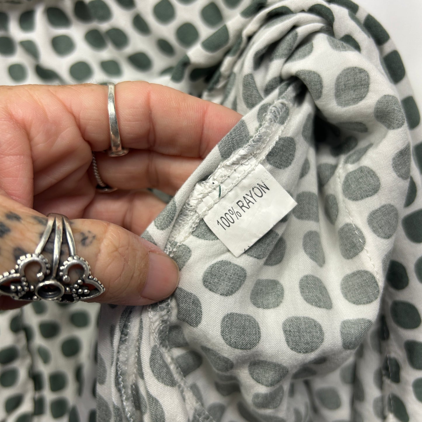 Boho Skirt Size Large? 14 16 Rayon Green White