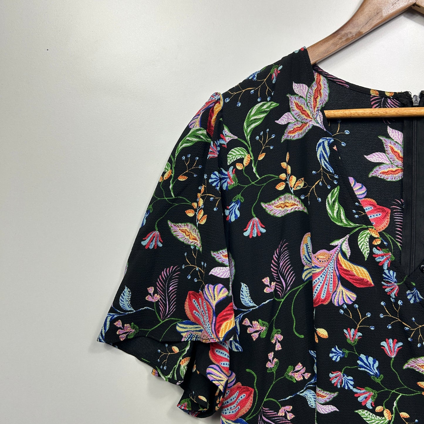 Crossroads Maxi Dress Size 16 Black Floral Short Sleeve