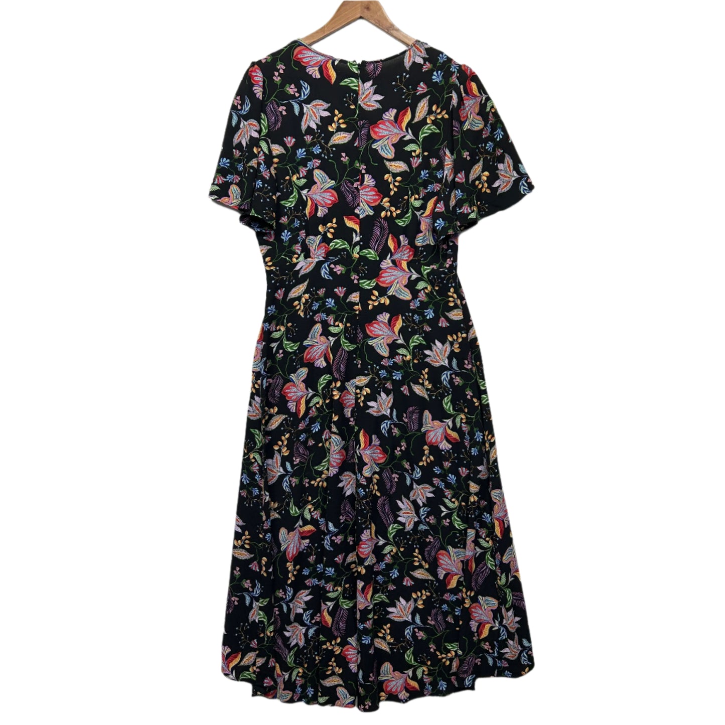 Crossroads Maxi Dress Size 16 Black Floral Short Sleeve