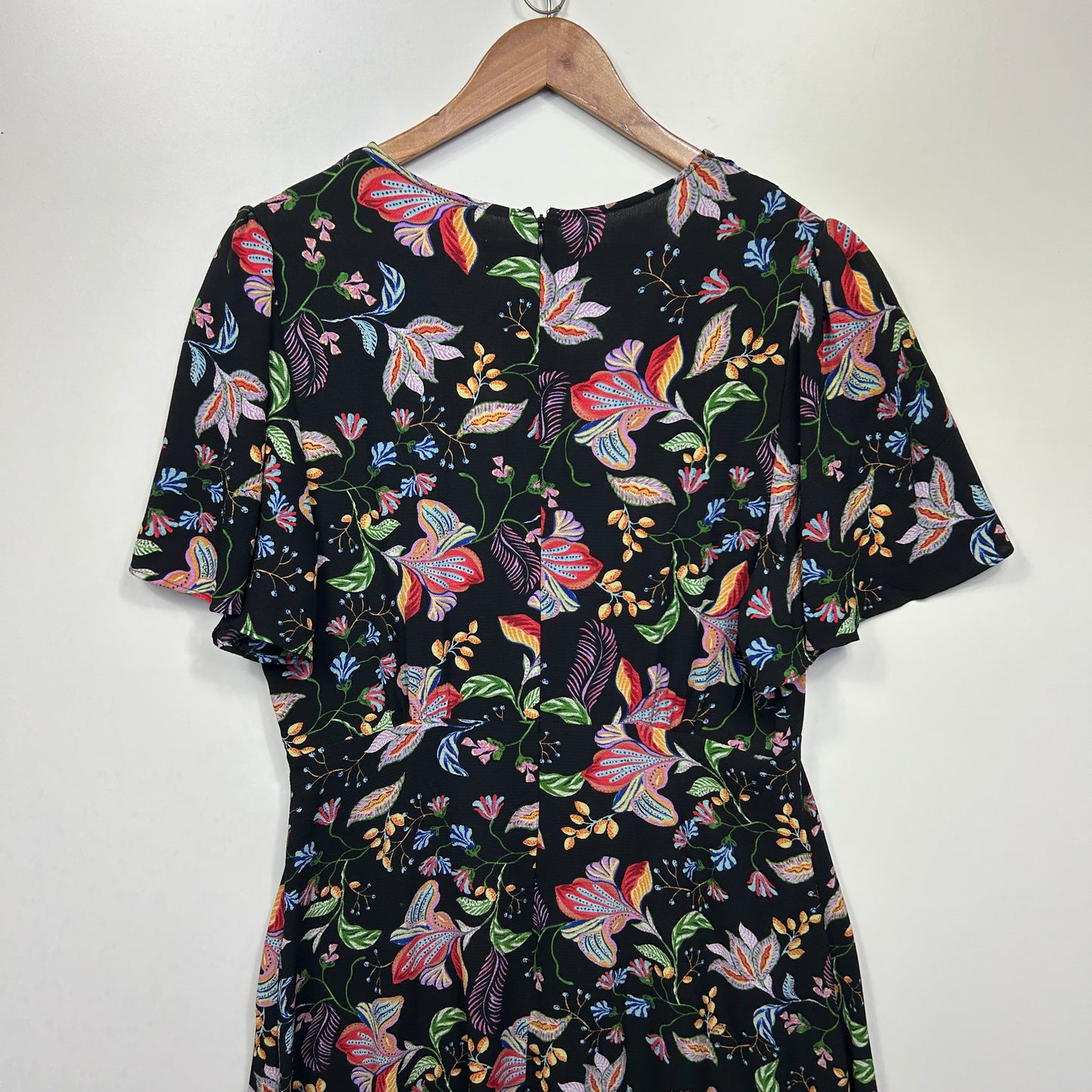 Crossroads Maxi Dress Size 16 Black Floral Short Sleeve