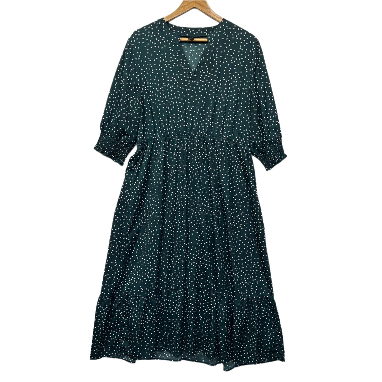 Shein Maxi Dress Size 16 18 2XL Green Dots Short Sleeve Long Length