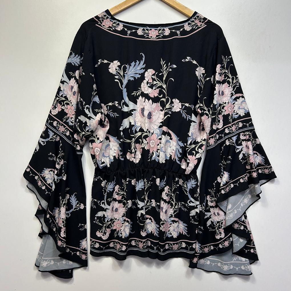 City Chic Black Floral Top - Size 18/M