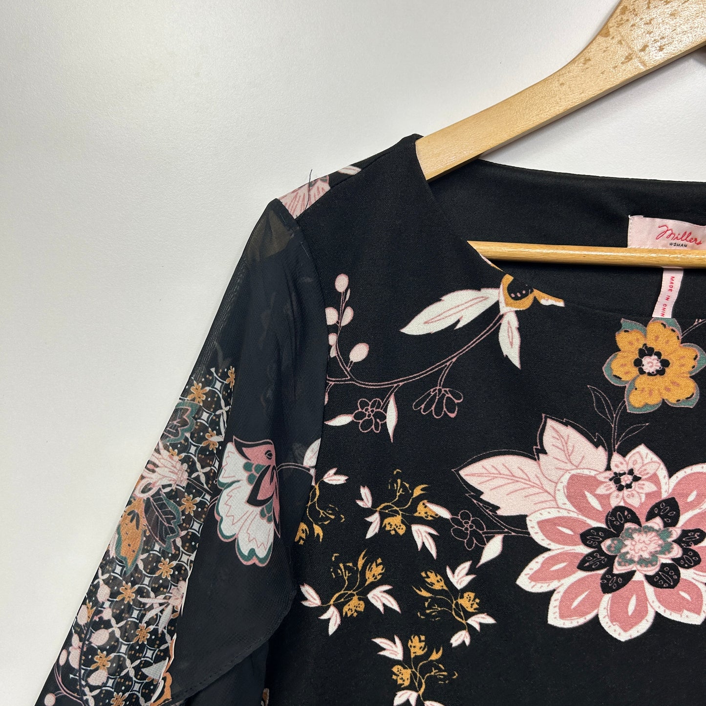 Millers Dress Size 22 Black Floral Spilt Sleeve