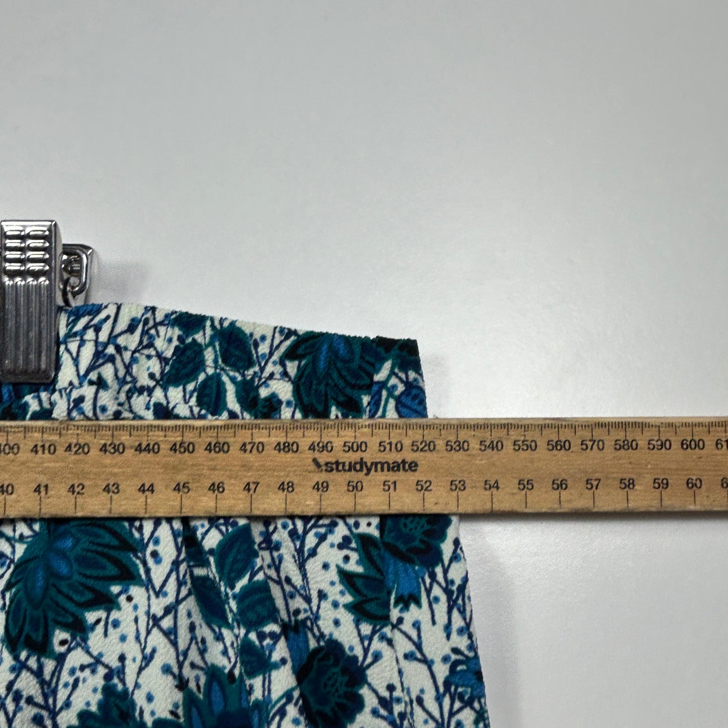 edited Plus Navy and Teal Floral A-Line Skirt with Ruffle Hem - Size 26