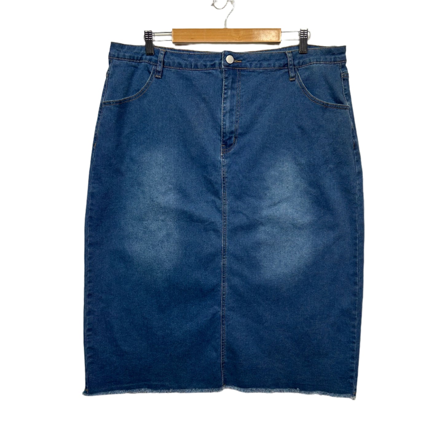 Shein Curve Denim Skirt Size 4XL 18 20 22 Frayed Hem Knee Length