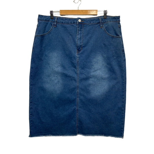 Shein Curve Denim Skirt Size 4XL 18 20 22 Frayed Hem Knee Length