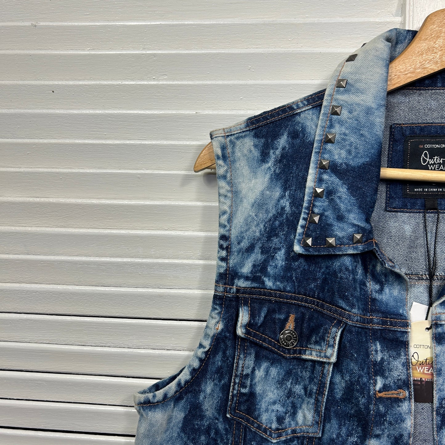 Cotton On Denim Vest Size Large 14 Acid Wash New