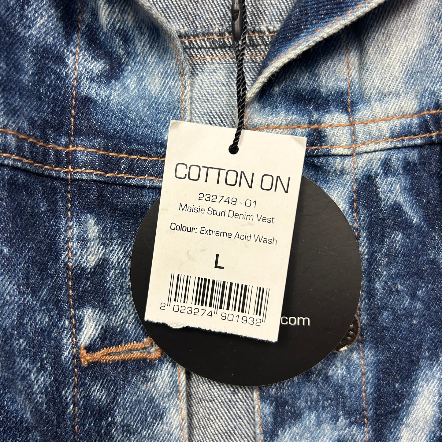 Cotton On Denim Vest Size Large 14 Acid Wash New
