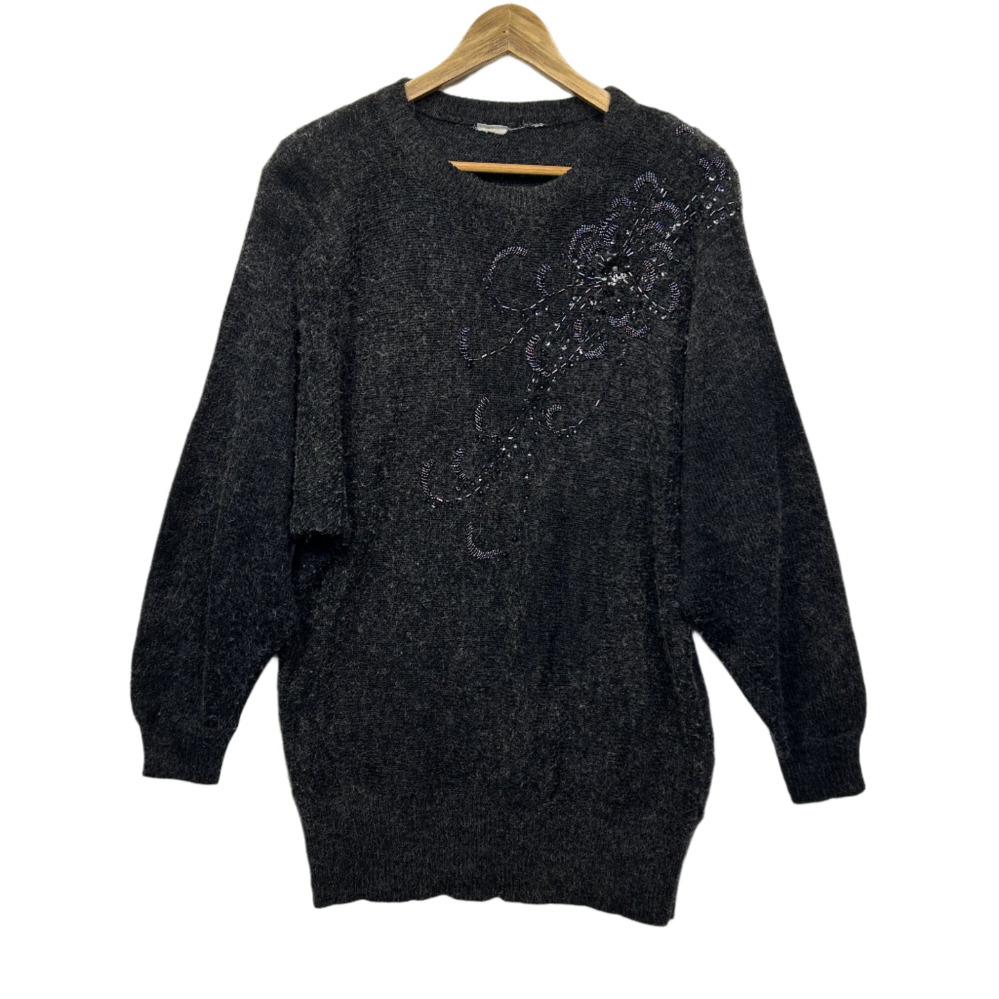 Vintage Jumper Size 14 Large? Grey Long Sleeve Sequins