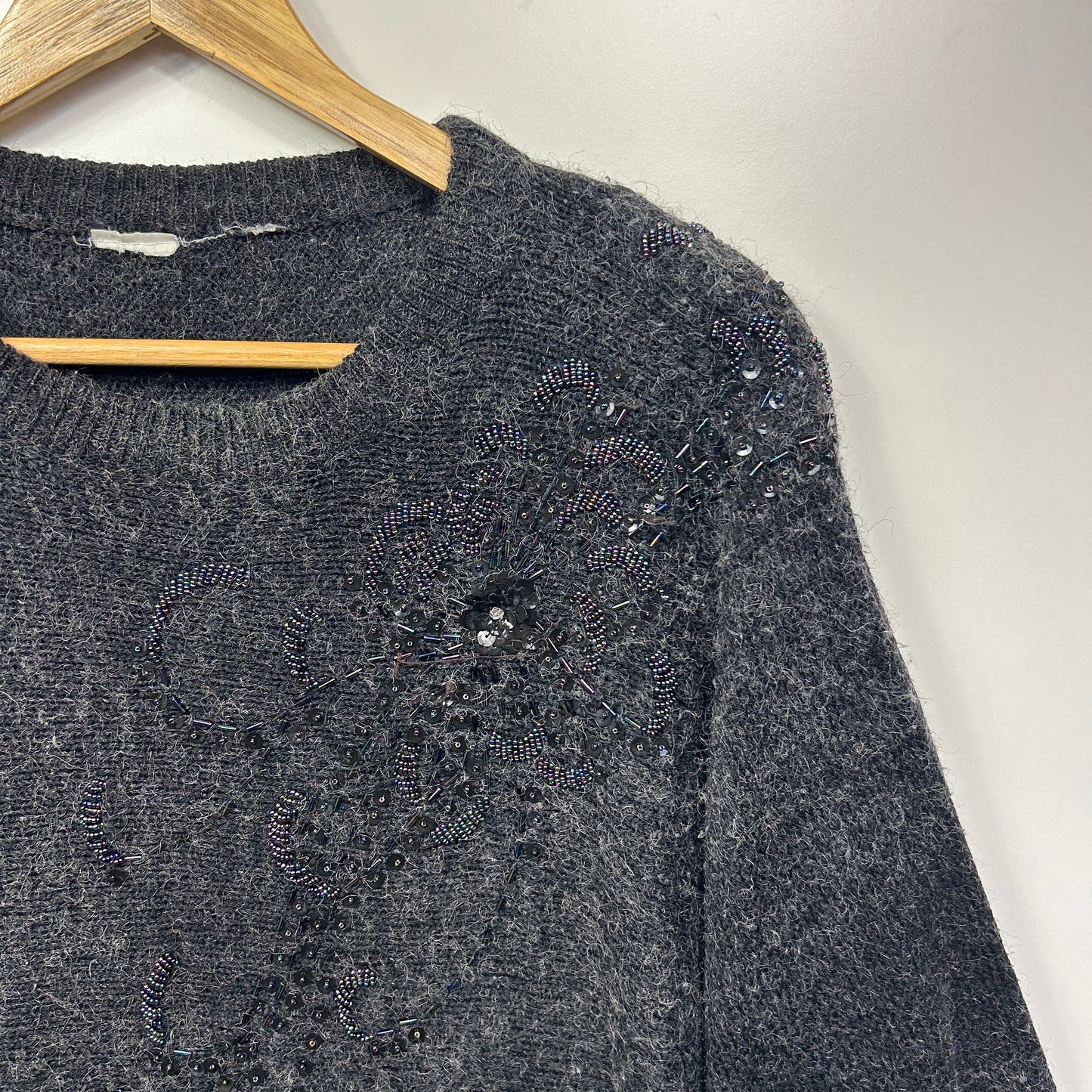 Vintage Jumper Size 14 Large? Grey Long Sleeve Sequins