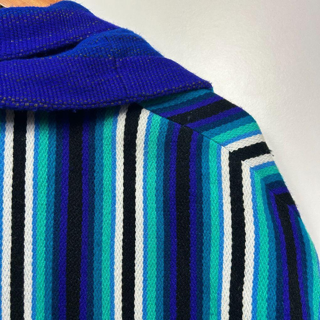 Vintage Blue Aqua Stripe Knit Jacket - Size 14/16