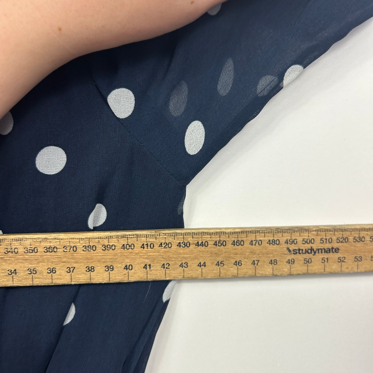 Portmans Navy Polka Dot Wrap Dress with 3/4 Sleeves - Size 12