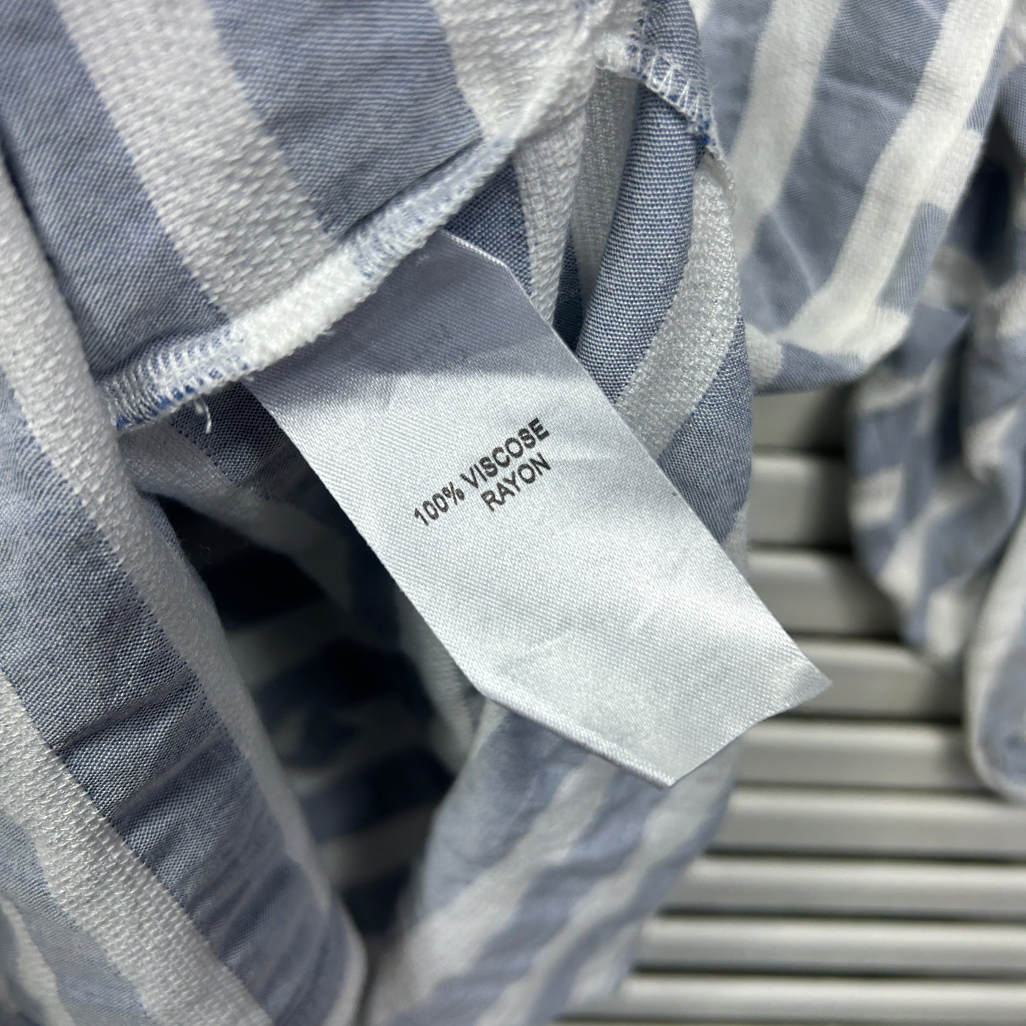 Luren Videl Top Size 16 XL Grey White Striped Button Up Viscose