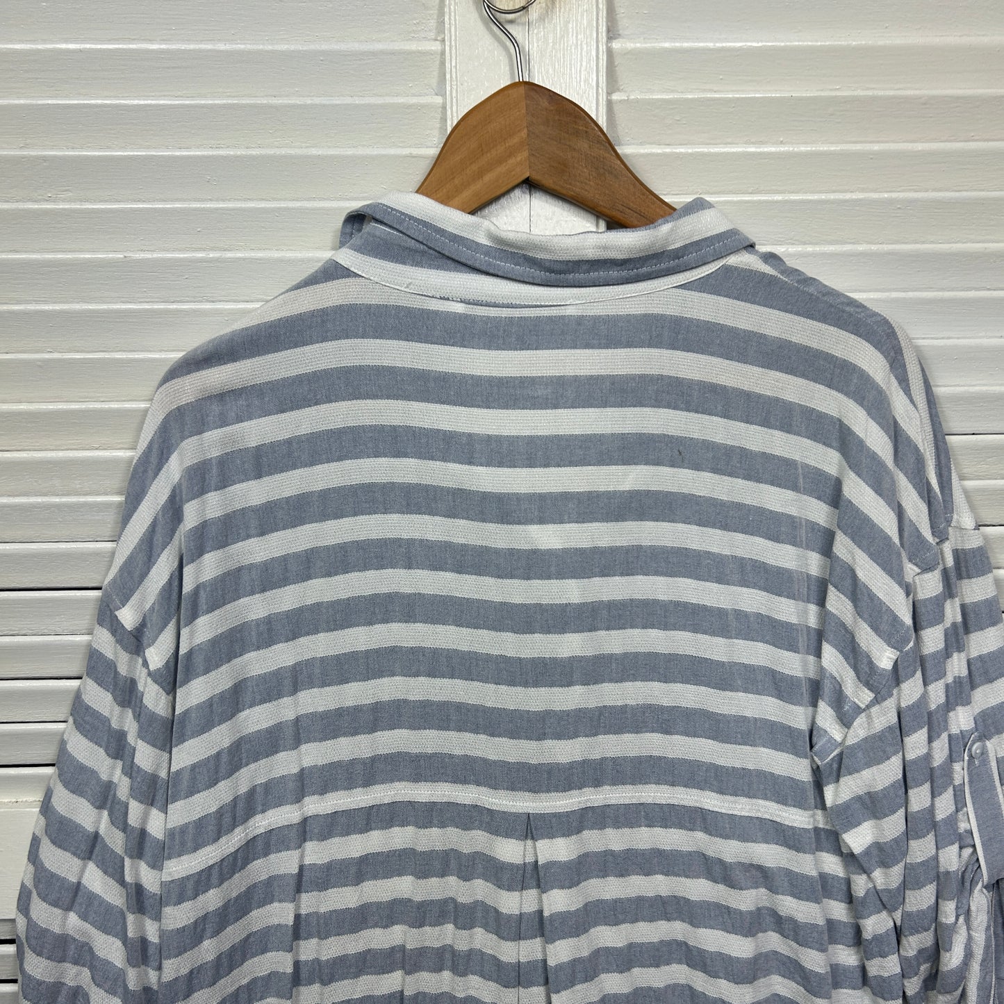 Luren Videl Top Size 16 XL Grey White Striped Button Up Viscose