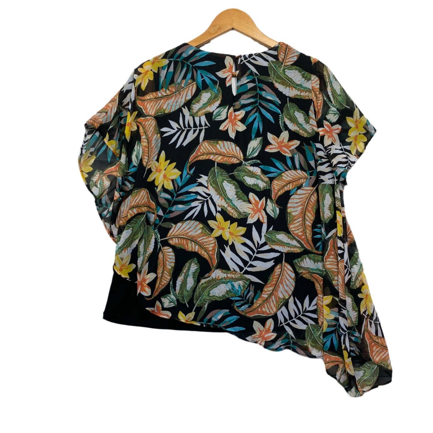 Rockmans Top Size Large Short Sleeve Floral Sheer Overlay