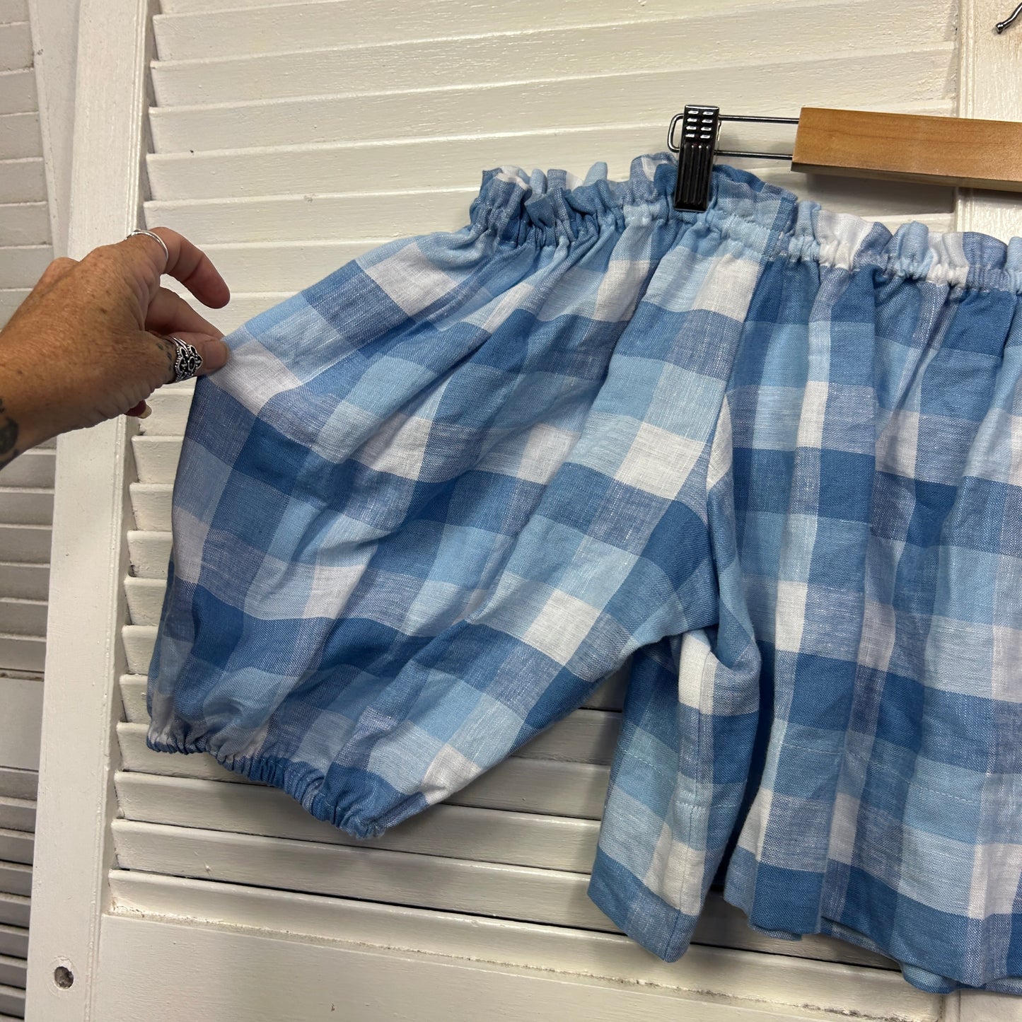 Seed Heritage Linen Crop Top Size 16 Gingham Check Blue