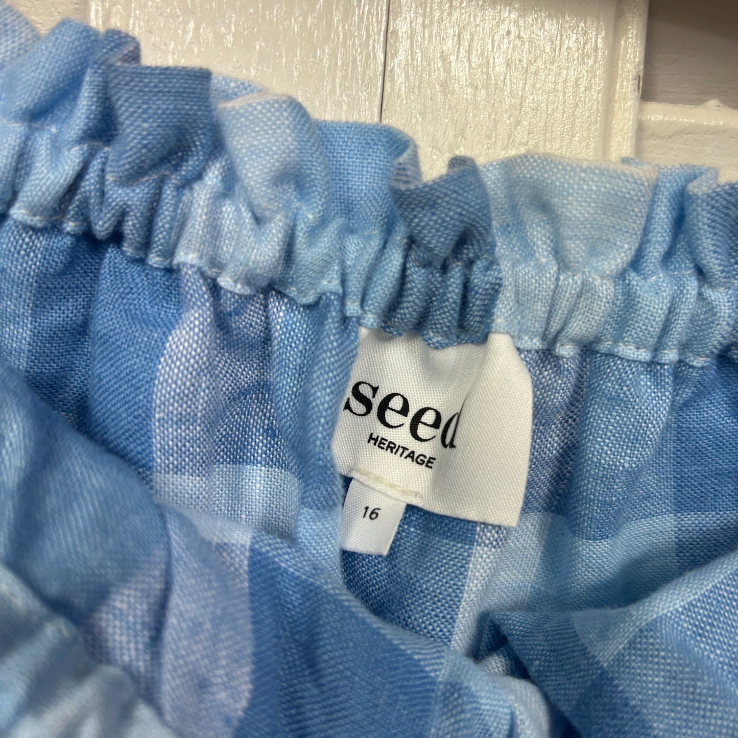 Seed Heritage Linen Crop Top Size 16 Gingham Check Blue
