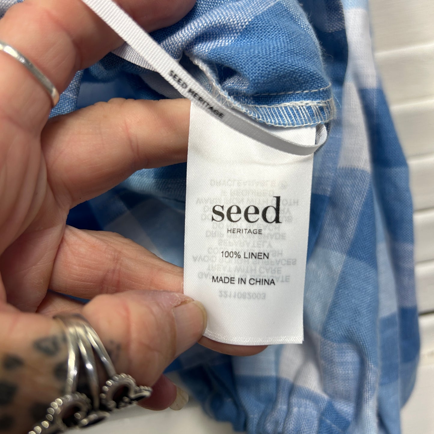 Seed Heritage Linen Crop Top Size 16 Gingham Check Blue