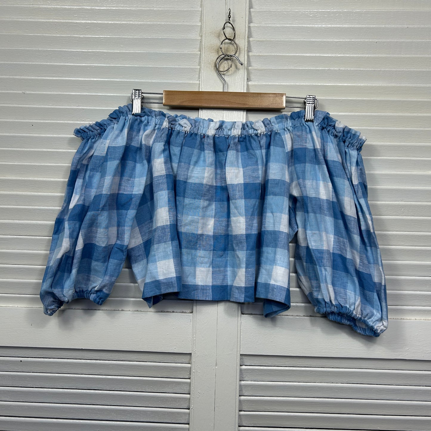 Seed Heritage Linen Crop Top Size 16 Gingham Check Blue