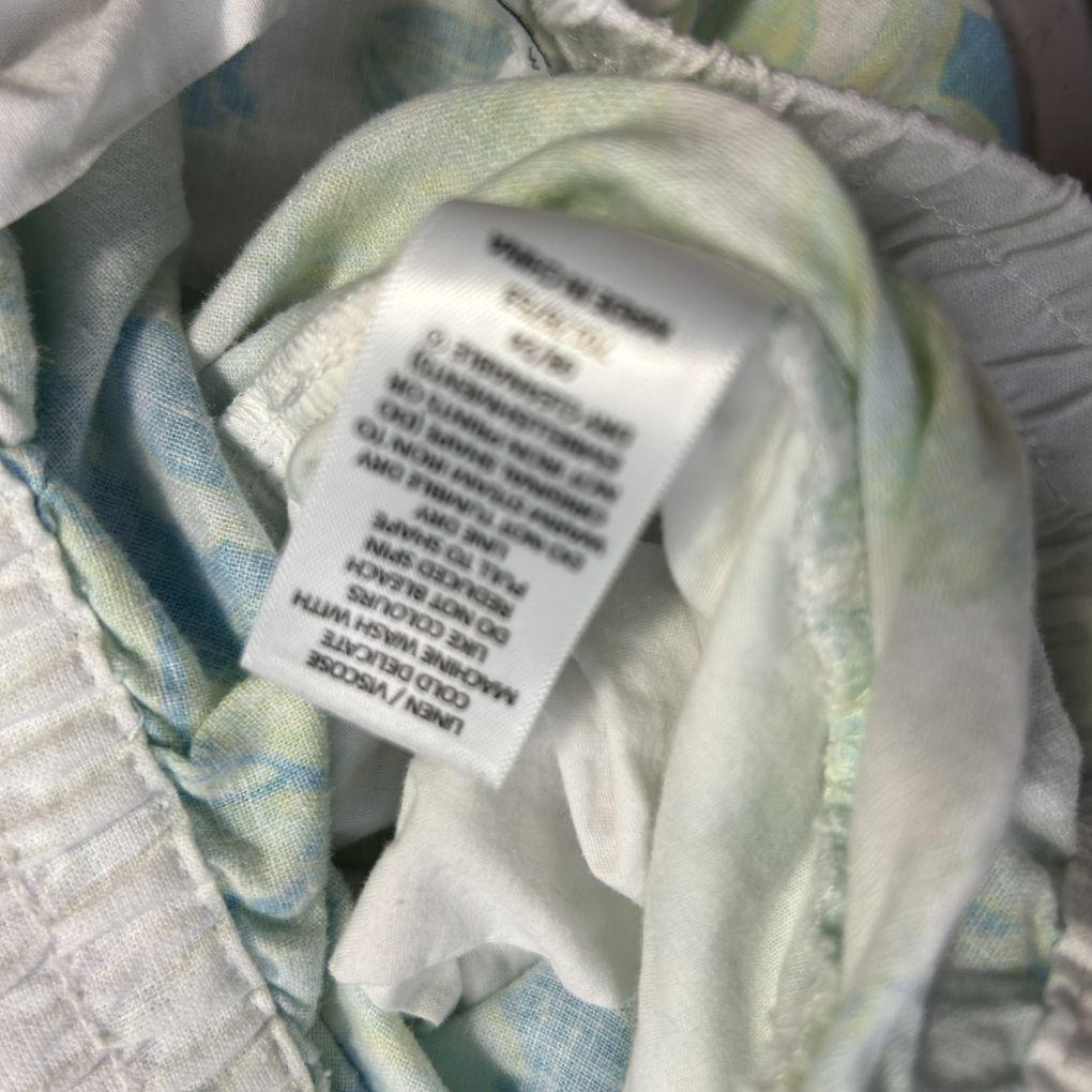 Woman Blue Floral Linen Wide-Leg Pants - Size 14
