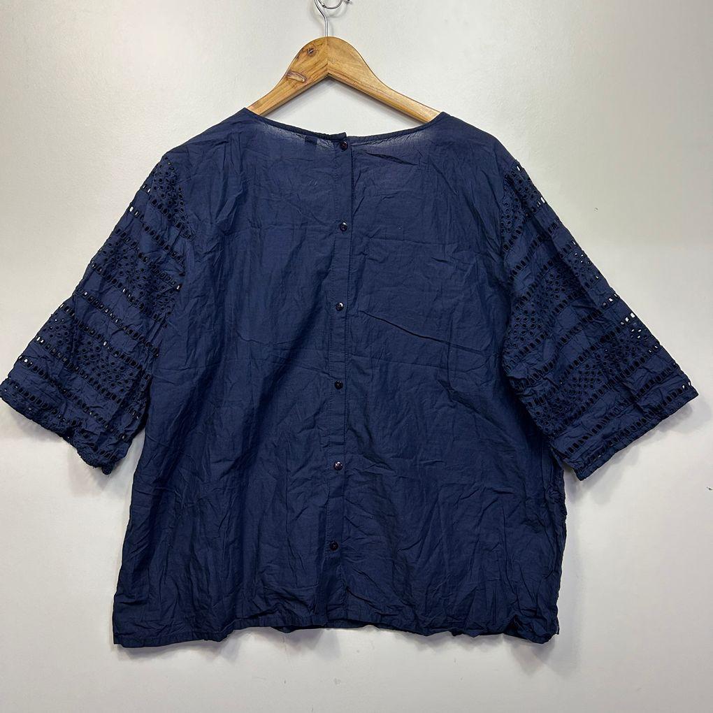 Edited Navy Broderie Cotton Top - Size 24