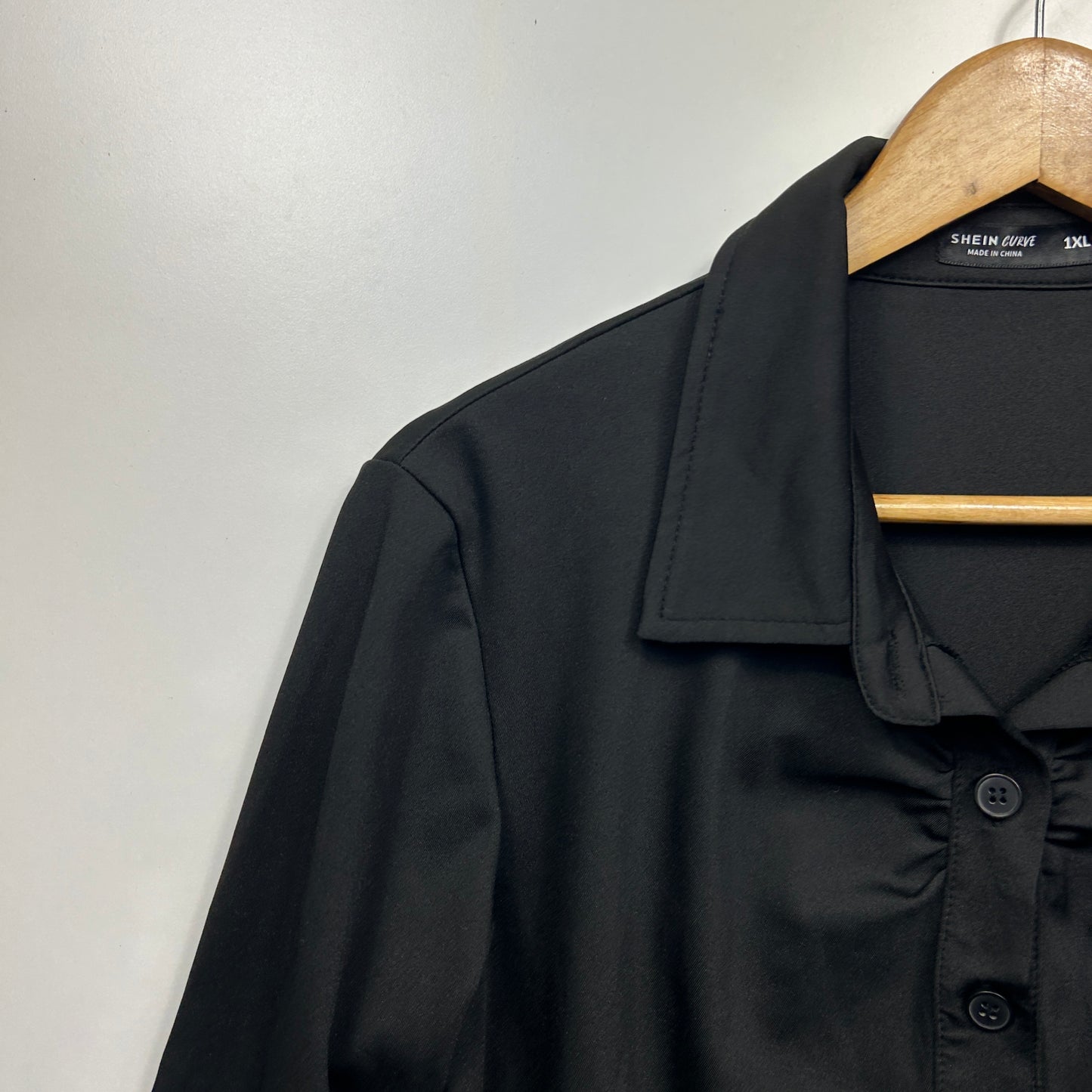 Shein Dress Size 14 16 1XL Black Long Sleeve Button Up