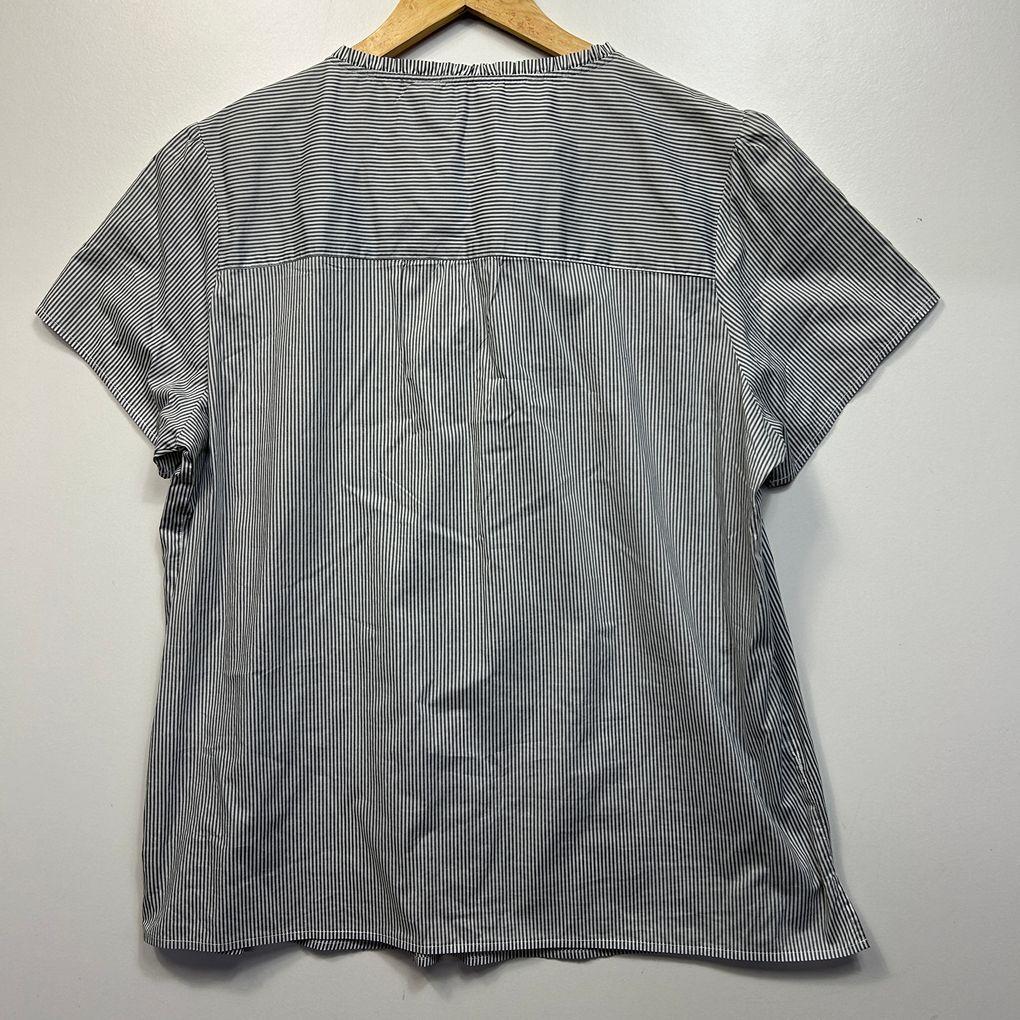 Black Pepper Grey Striped Cotton Top - Size 18