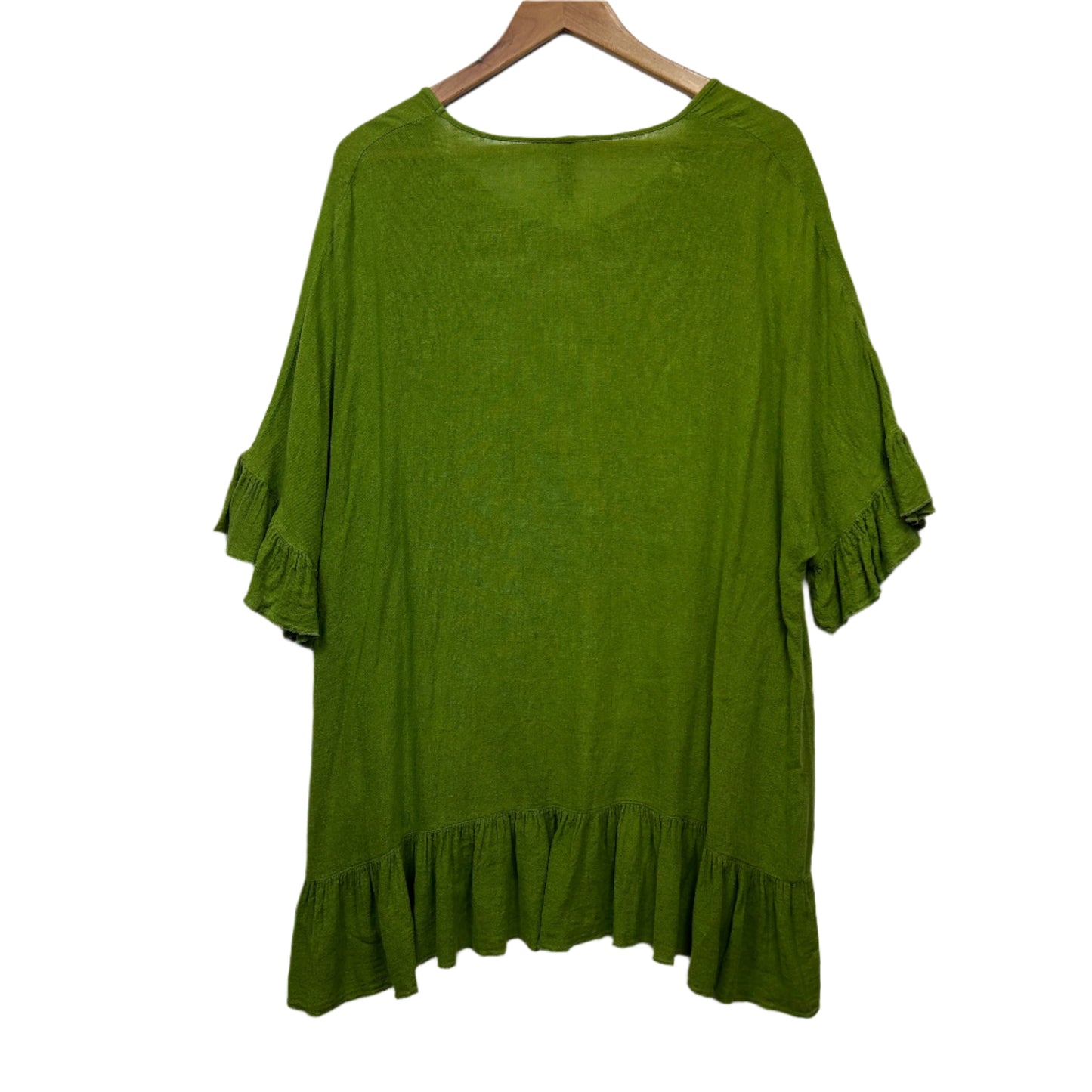 Taking Shape Linen Blend Top Size 16 Small Plus Green Short Sleeve Layered