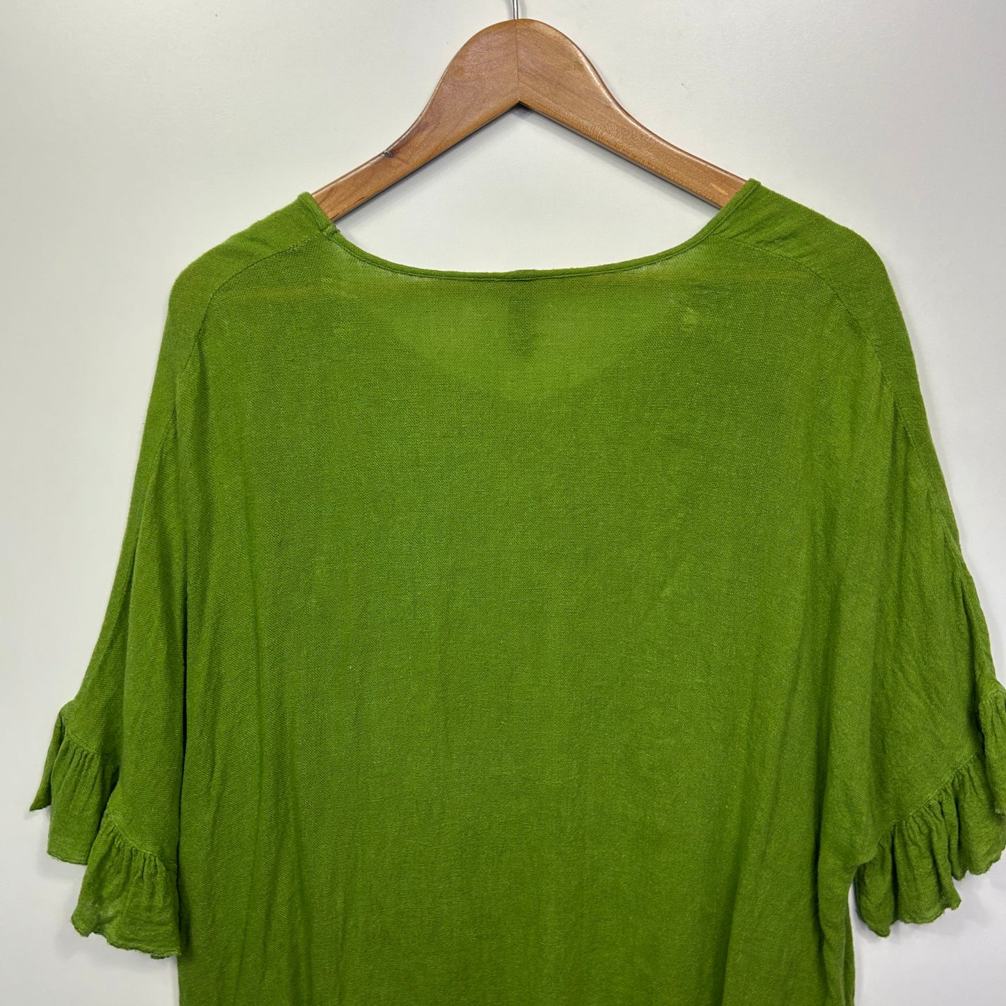 Taking Shape Linen Blend Top Size 16 Small Plus Green Short Sleeve Layered