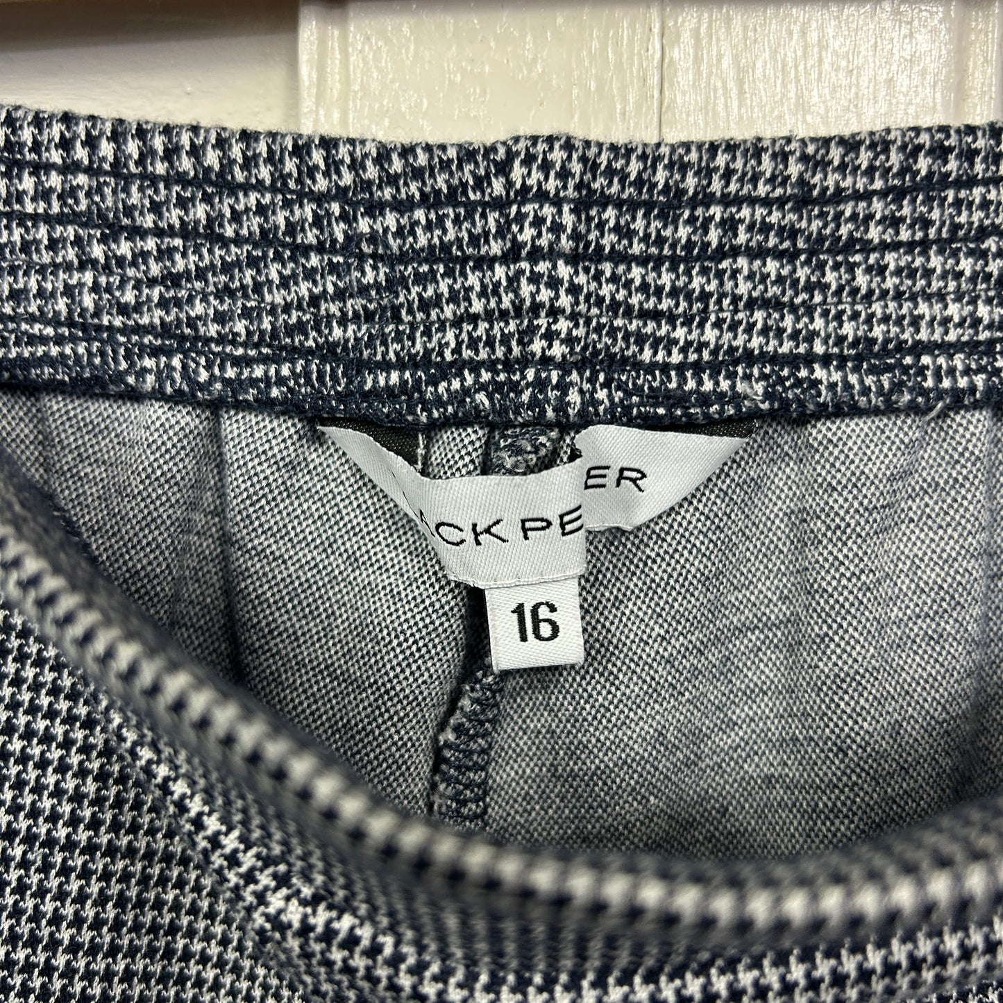 Black Pepper Denim Pants Size 16 Black Houndstooth Check Elastic Waist
