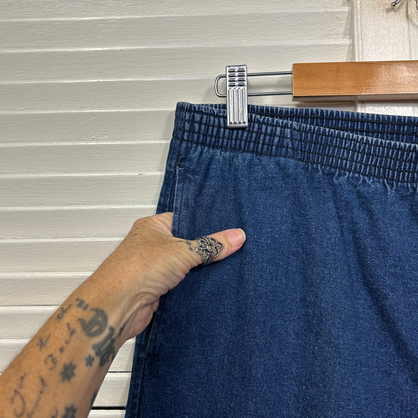 Black Pepper Denim Pants Size 16 Blue Elastic Waist Pockets