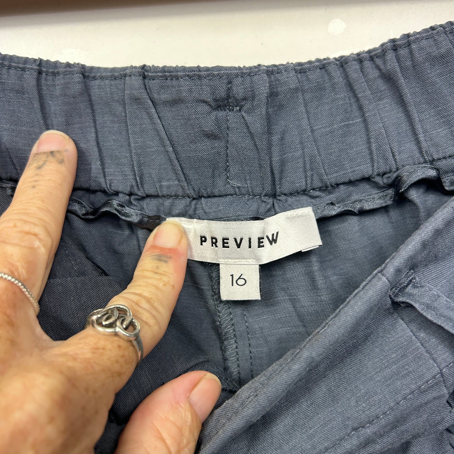 Preview Linen Blend Shorts Size 16 Blue Pockets