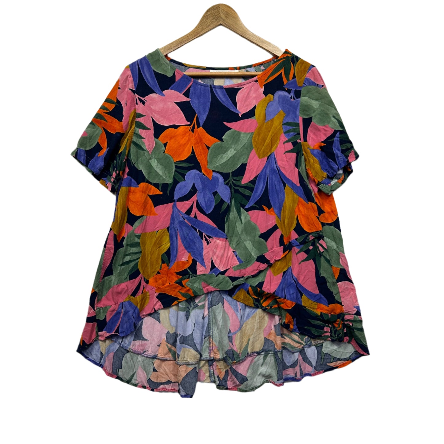 Label of Love Top Size Large 14 Floral Multicoloured Hi Low Rayon