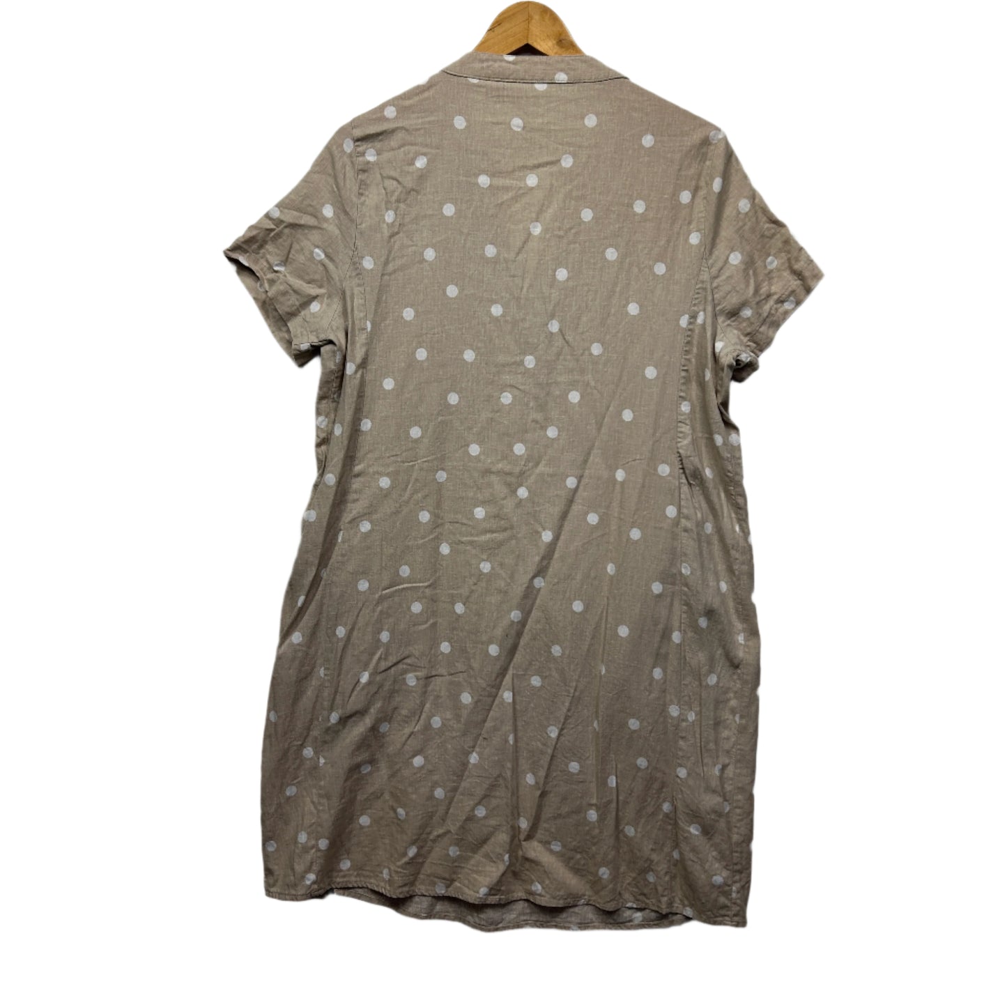 Katies Linen Dress Size 16 Beige Pockets Polka Dots