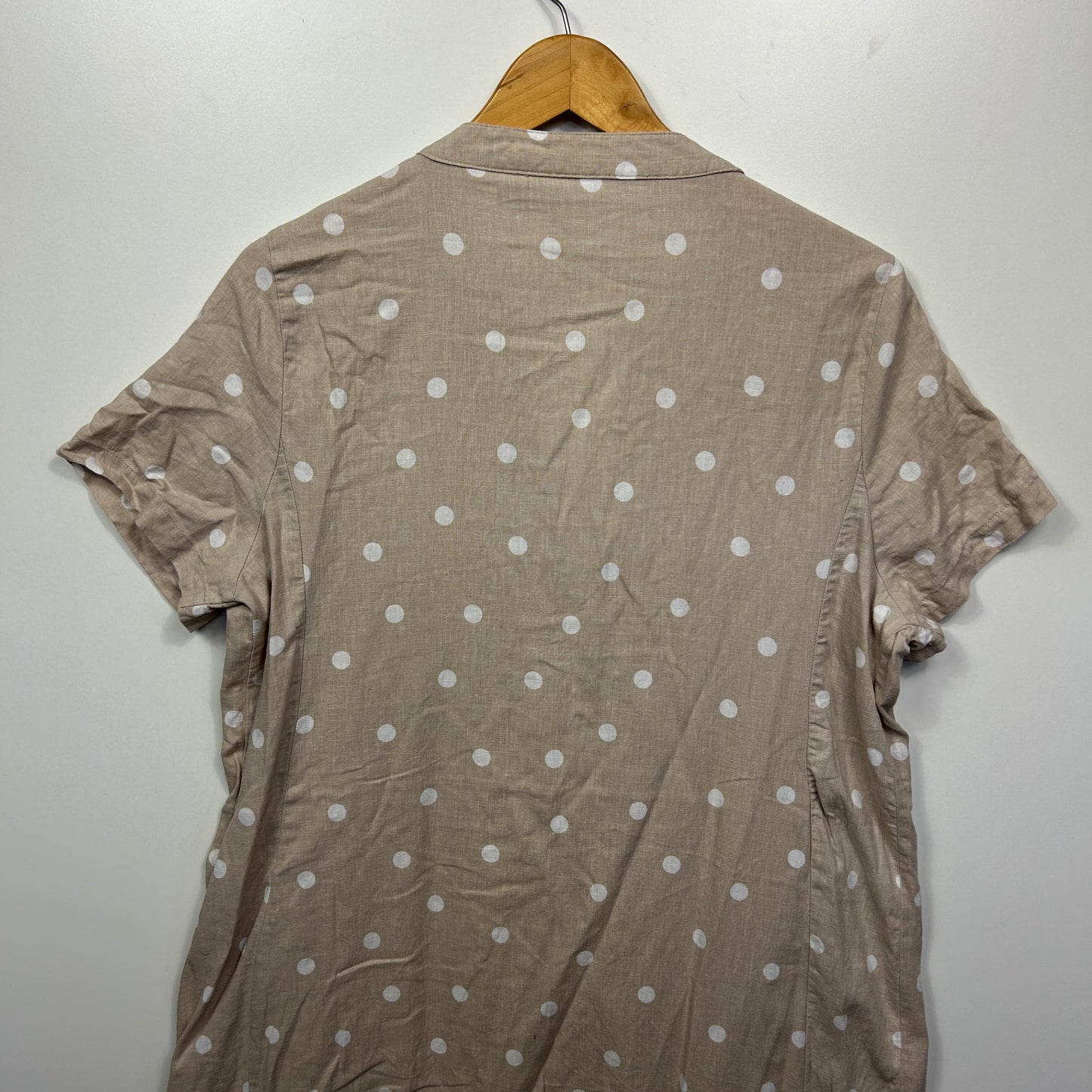 Katies Linen Dress Size 16 Beige Pockets Polka Dots